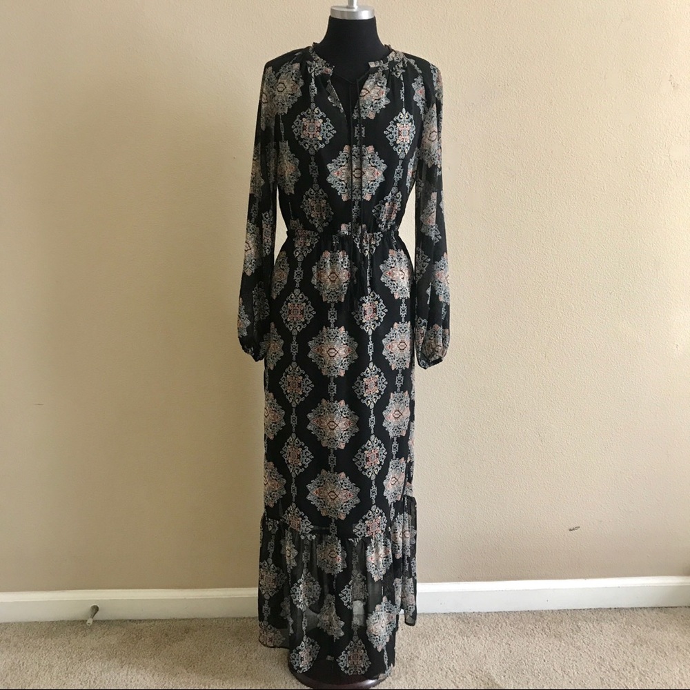 Mosimo Boho long dress, XS, Black w/Design